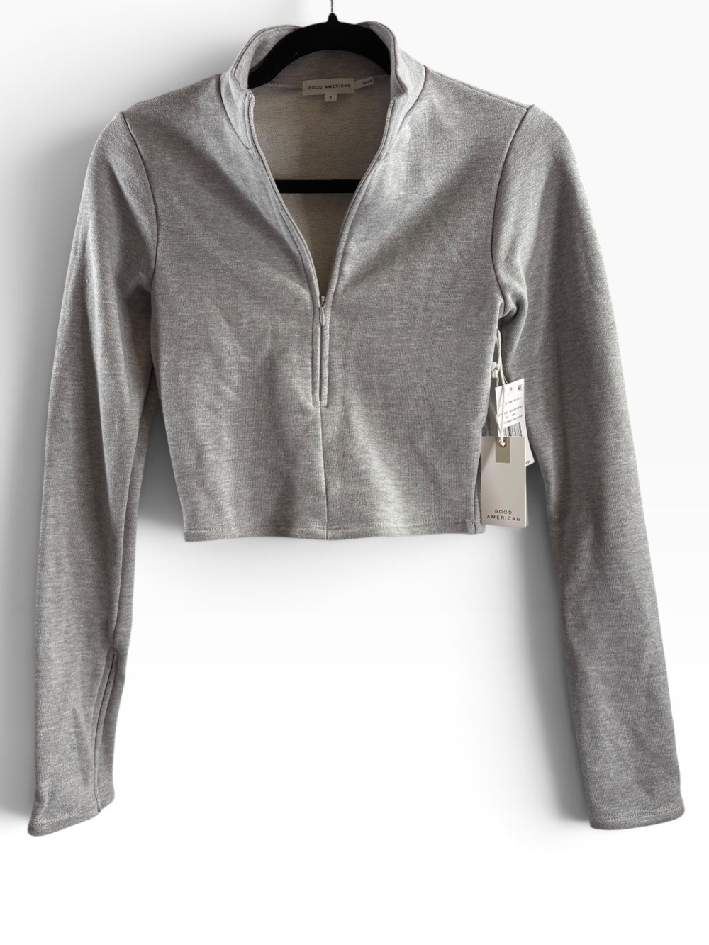 Good American Gray Cropped Zip-Front Quarter Zip Athletic Jacket NWT $65